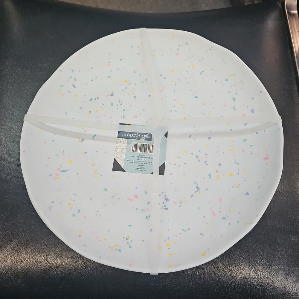 The Spring Shop Confetti Sprinkle Set Of 4 Plates 10.5" Melamine Market Square
